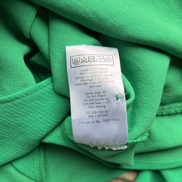 Sezane Abelia Blouse Green Faux Wrap Top Vneck Draped Shirt Long Sleeve 34 US XS - Picture 9 of 13